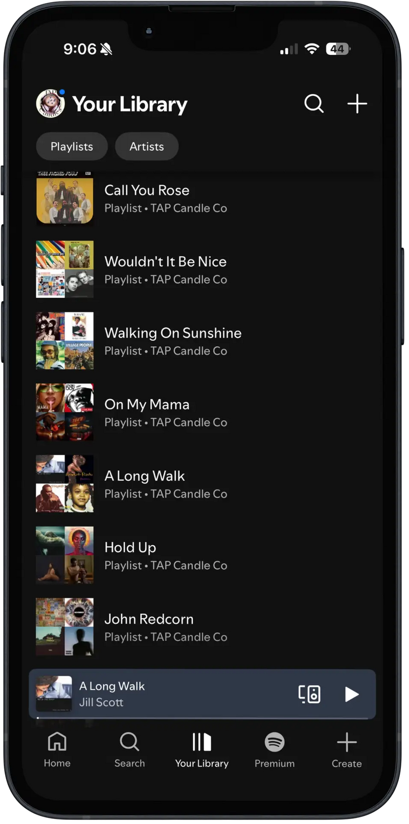 Smartphone displaying a music app on a white background
